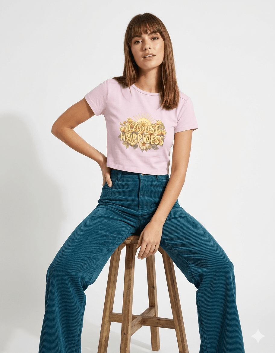 Choose Happiness Baby Tee – 240 GSM Cotton Spandex Crop Top - | Shivors