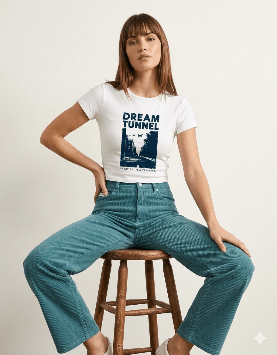 Dream Tunnel Baby Tee – Aesthetic Edition | 240 GSM Crop Top - | Shivors