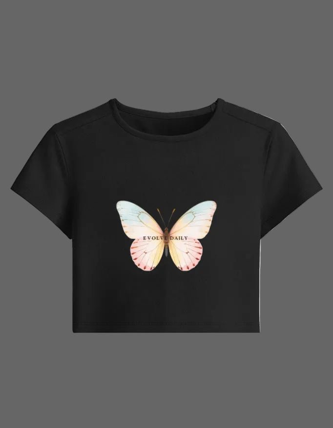 Evolve Daily Baby Tee – Butterfly Edition | 240 GSM Cotton Spandex - | Shivors