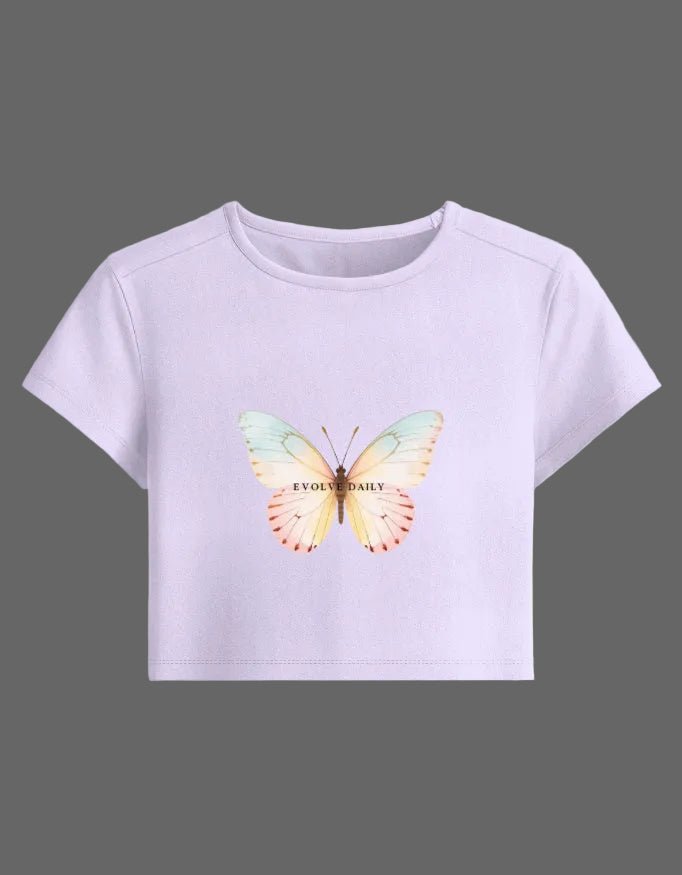 Evolve Daily Baby Tee – Butterfly Edition | 240 GSM Cotton Spandex - | Shivors