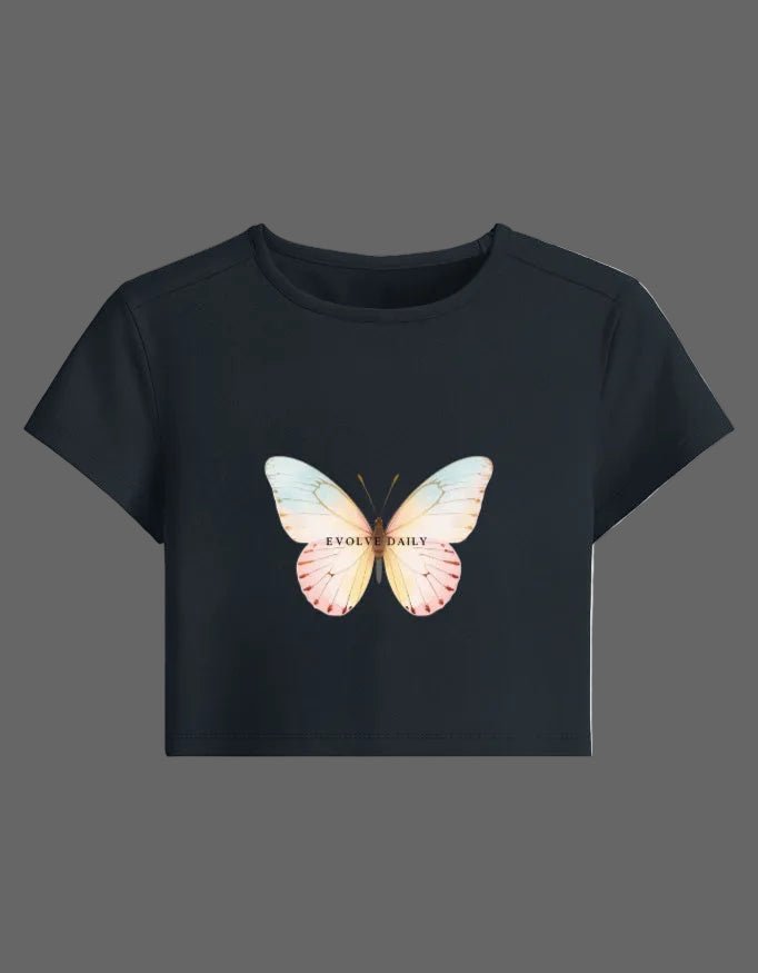 Evolve Daily Baby Tee – Butterfly Edition | 240 GSM Cotton Spandex - | Shivors