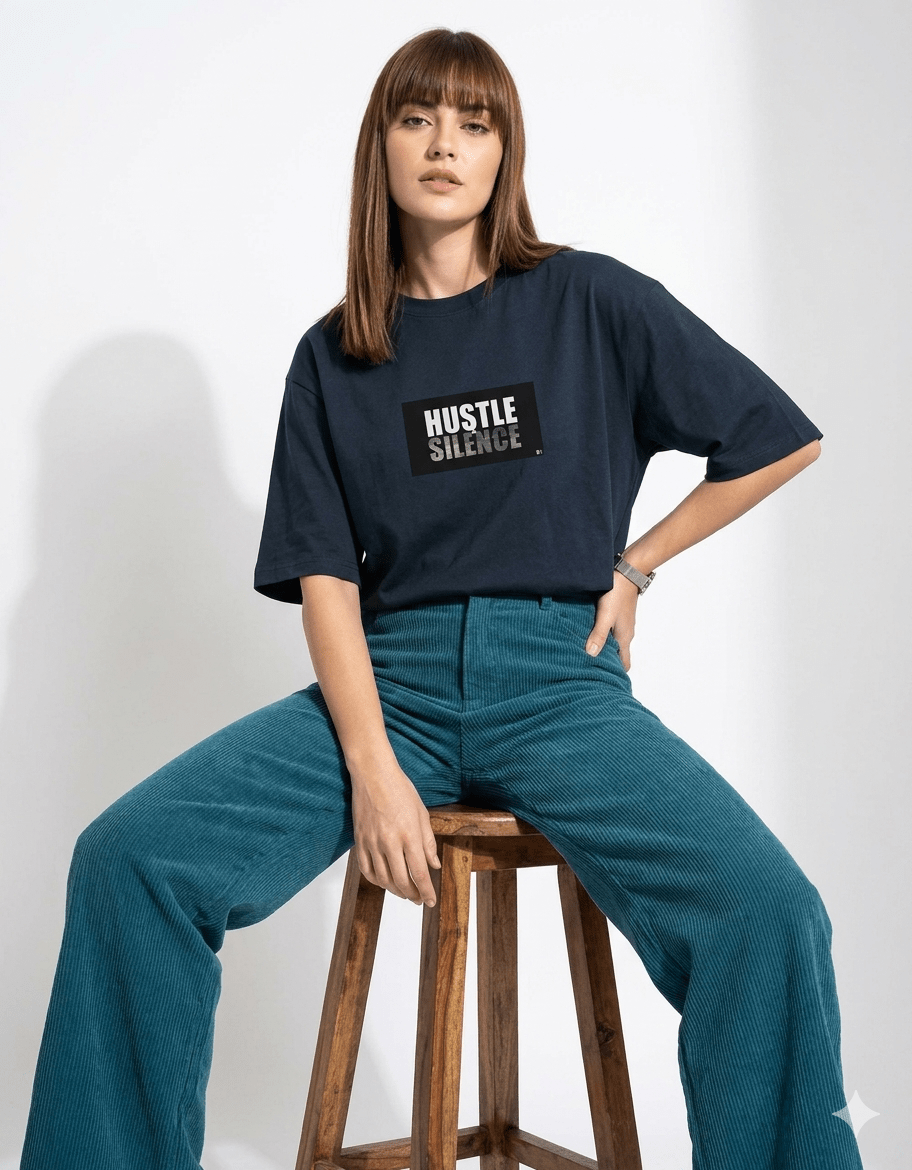 Hustle in Silence Oversized T-Shirt – 240 GSM Premium Cotton - | Shivors
