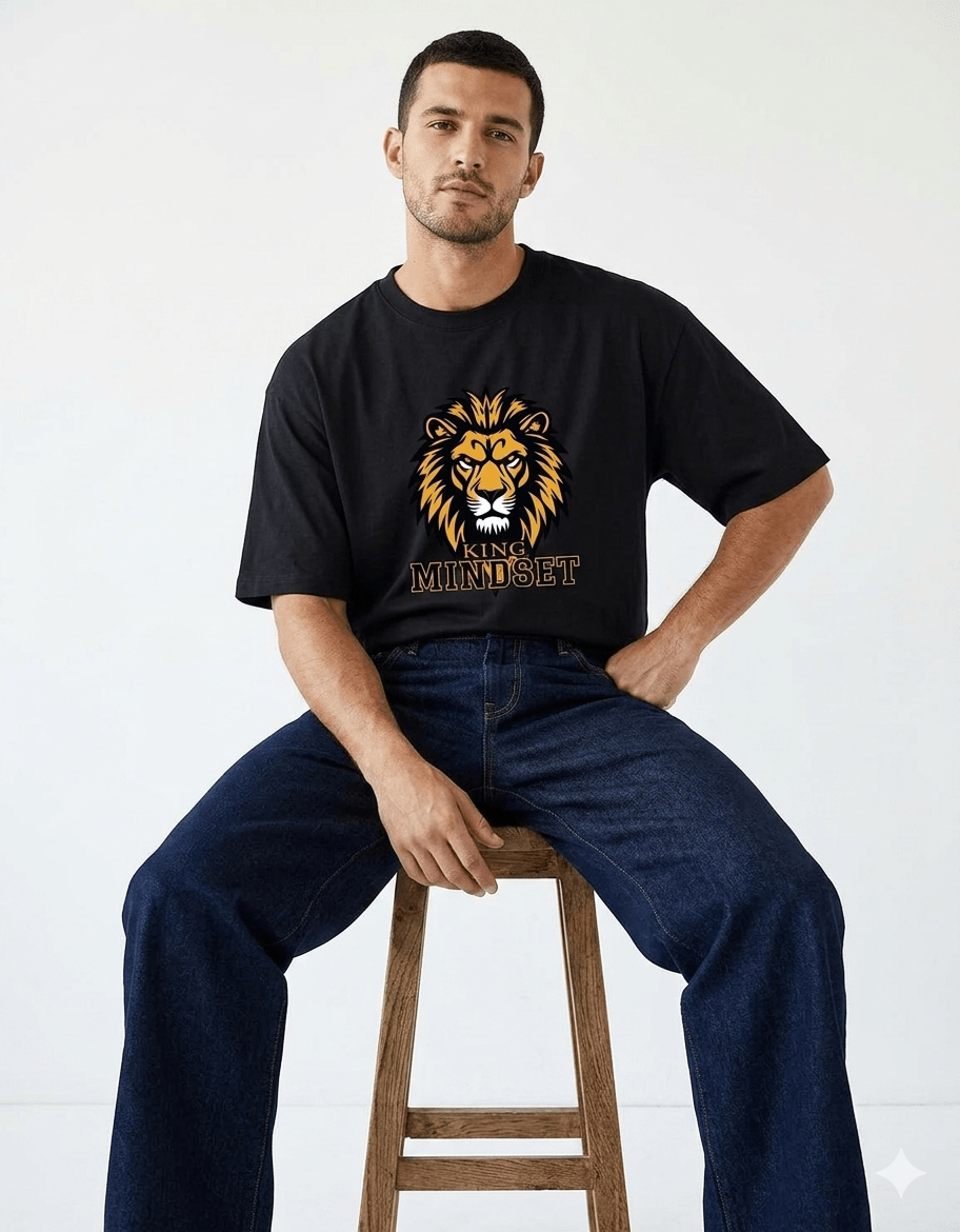 King Mindset Oversized T-Shirt – Lion Graphic | 240 GSM Premium Cotton - | Shivors