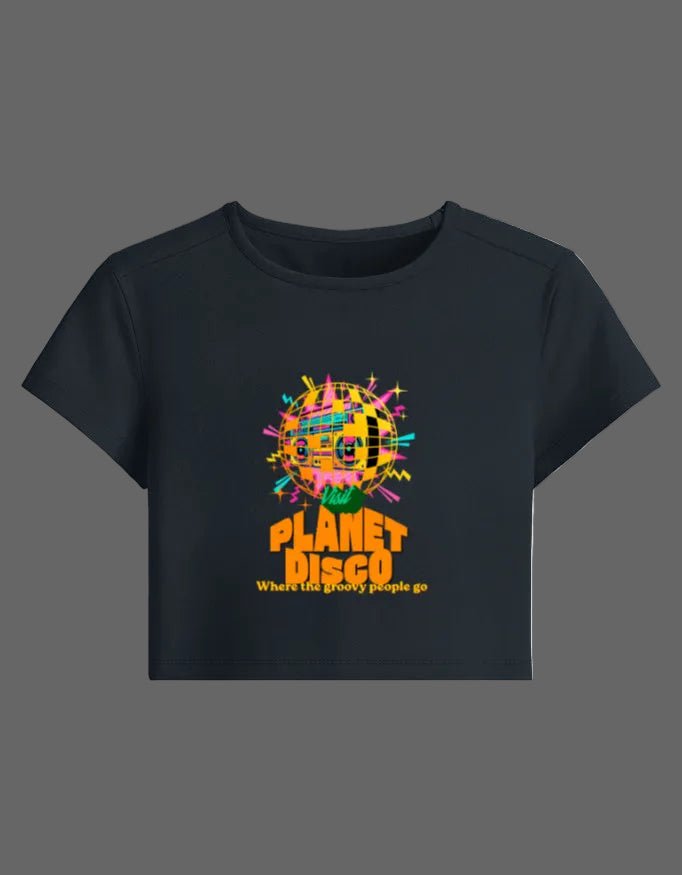Planet Disco Baby Tee – Groovy Edition | 240 GSM Crop Top - | Shivors