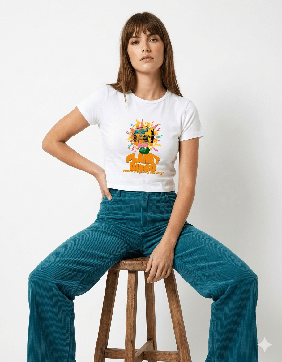 Planet Disco Baby Tee – Groovy Edition | 240 GSM Crop Top - | Shivors