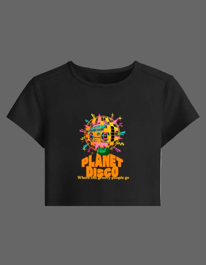 Planet Disco Baby Tee – Groovy Edition | 240 GSM Crop Top - | Shivors