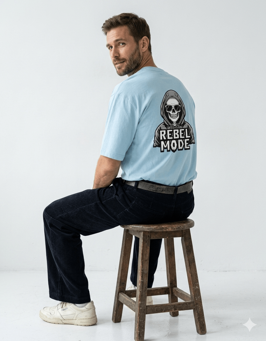 Rebel Mode Oversized T-Shirt – Skeleton Streetwear | 240 GSM Premium Cotton - | Shivors