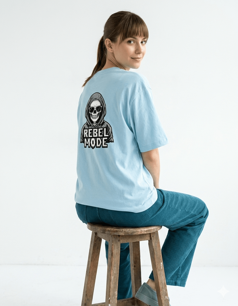 Rebel Mode Oversized T-Shirt – Skeleton Streetwear | 240 GSM Premium Cotton - | Shivors